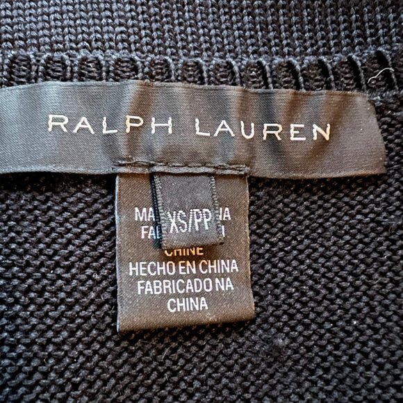 Black Label Ralph Lauren Size XS Black Sheer Long Sleeve V-Neck Sweater Top - Picture 5 of 16